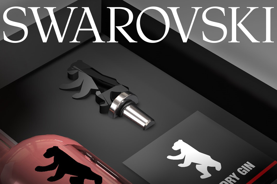 Swarovski-Edition von BER DRY GIN: Flaschenverschluss in Bärenform in schwarzer Box