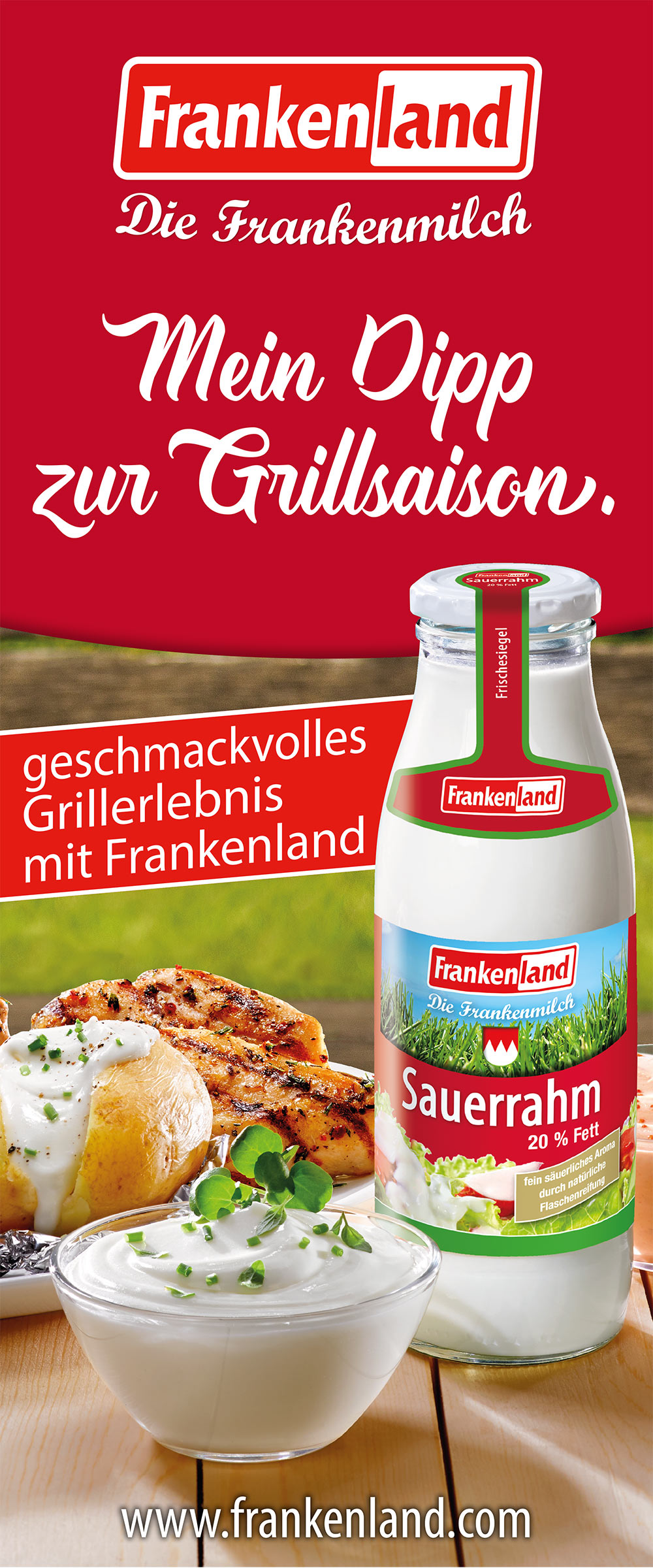 Rollup „Mein Dipp zur Grillsaison“ mit Frankenland Sauerrahm, Grillgut und Folienkartoffel